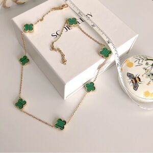 Green Clover Necklace 7 Motifs Malachite Leaf  Luxury Jewelry